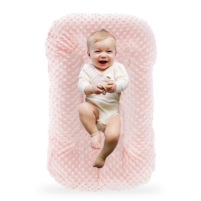 Baby Lounger for Newborn,Baby Nest for Newborn Soft Cotton Breathable for Playtime & Relaxation,Flat Babies Essentials Gifts Newborn Lounger for Boys & Girls 0-12 Months(Pink Bean)