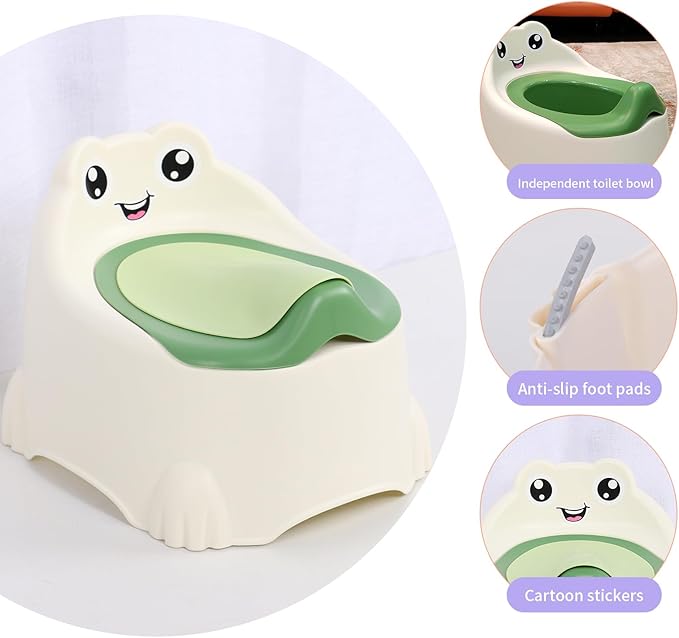 Potty Training Toilet Seat for Toddlers, Portable Travel Potty with Removable Bowl, Splash Guard, Frog Expression Sticker, Kids Potty for Boys Girls Ages 1-3 (Green)