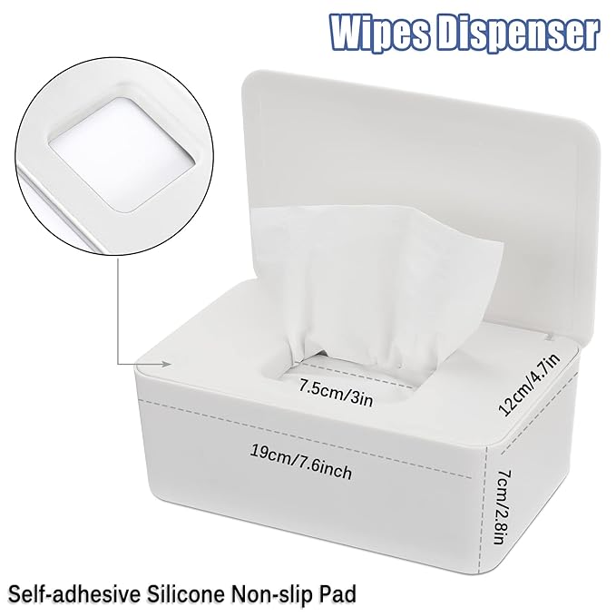 NOVWANG Wipes Dispenser, Baby Wipe Holder, Keeps Wipes Fresh, Refillable Wipe Container Baby Wipes Case for Bathroom Wipes Pouch Case, White