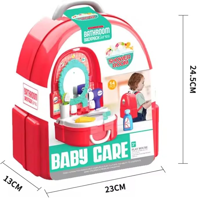 Kids Pretend Play Bath Time Toy Set – Baby Bathtub & Shower Role Play Set for Boys & Girls, Baby Care Playset for Parent-Child Interactive Play (Baby Care Set)