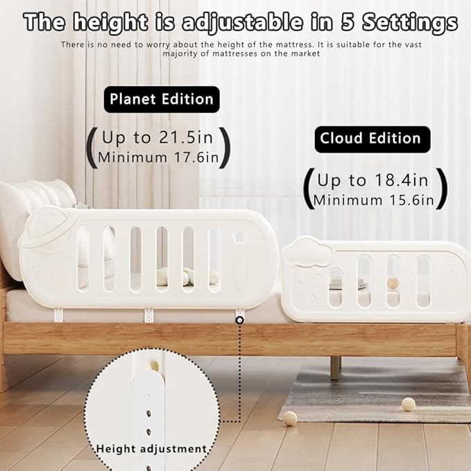 Child and Baby Bed Rail - Universal Bed Rail with Reinforced Anchors for Baby Bed Armrests Suitable for Double Beds,, King and Double Bed, Thick Mattresses, and Embedded Beds (Cloud (34.7 ") 1 Set)
