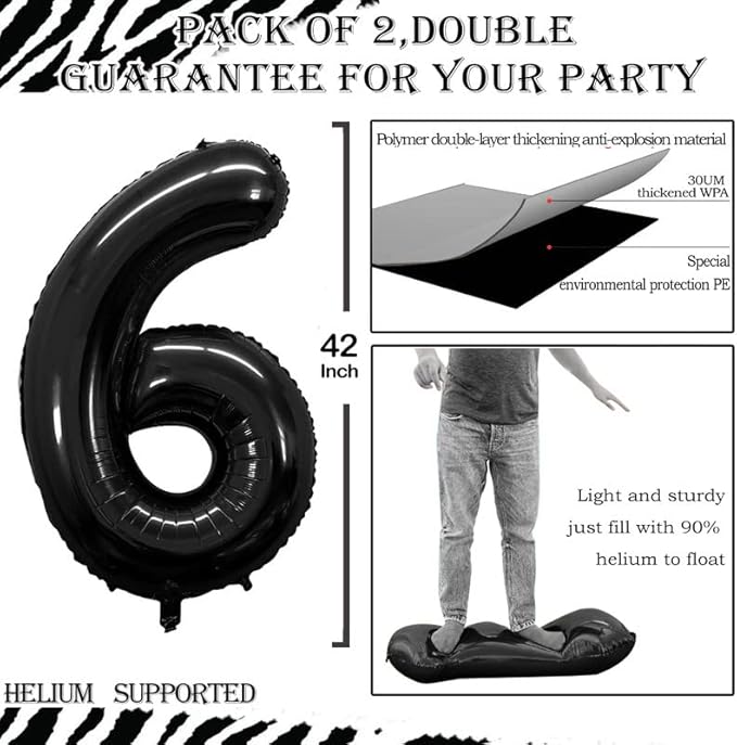 GOER Black Foil Balloons Number 6,Huge Number Balloons for 6th Birthday Party Supplies Anniversary Decorations (3 pcs,42 inch,32 inch,16inch)