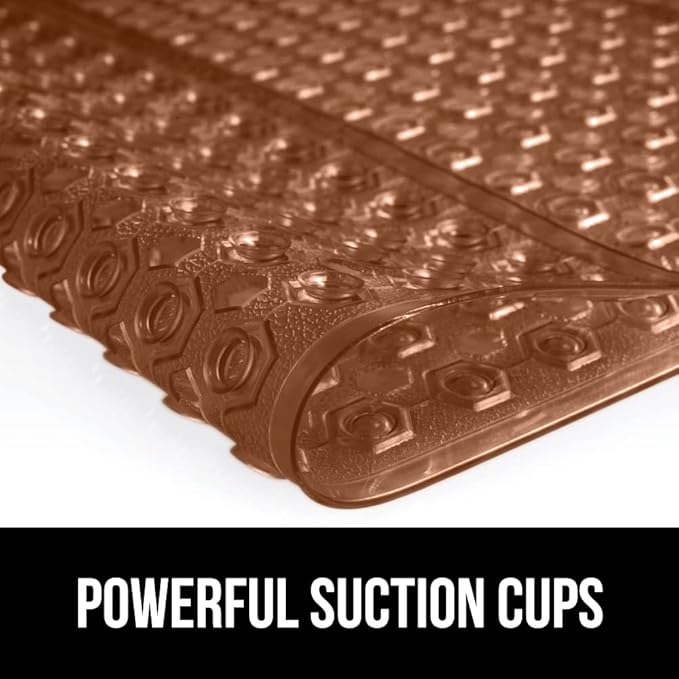 GORILLA GRIP Patented Square Shower Stall Mat, Small Bathtub Floor Mats for Stand Up Showers with Suction Cups and Drainage Holes, Machine Wash, Soft on Feet, Bathroom Accessories 21x21 Inch, Brown