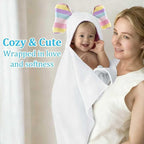 VOOVA & MOVAS Thick Baby Hooded Bath Towel - 100% Cotton,500GSM, 33x31.5 Inches,0-2Years, Super Absorbent Large Towel with Cute Elephant Ears Hood for Newborn, Baby, Infant, White