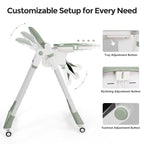 3-in-1 Foldable High Chair for Babies & Toddlers – Adjustable Height, Reclining Seat, 5-Point Safety Harness, Removable Tray, Lockable Wheels, Washable Cushion – Portable & Easy Clean, Green