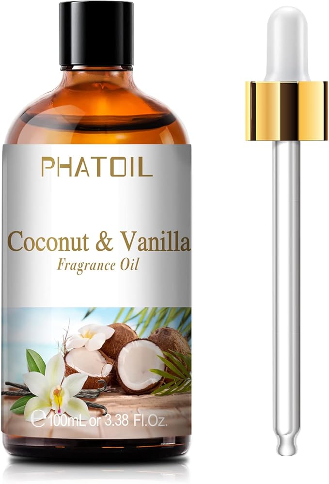 PHATOIL 3.38FL.OZ Coconut & Vanilla Fragrance Oils for Aromatherapy, Essential Oils for Diffusers for Home, Perfect for Diffuser, Yoga, DIY Candle and Soap Making - 100ml