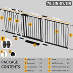 Fairy Baby Extra Wide Baby Gate 76.3-81.1 Inch Wide, Walk Through Pressure Mounted No Drill, Long and Large Tension Gate for Pet and Kids