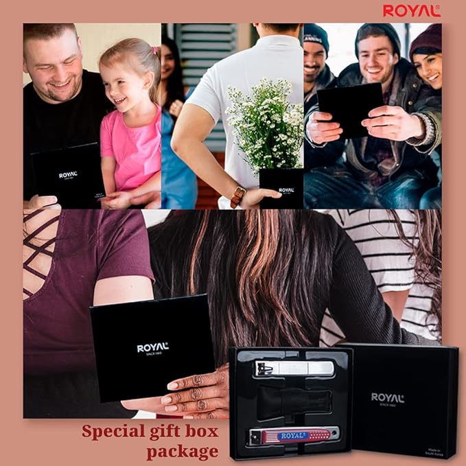 ROYAL [Made in Korea] NO Battery,3 Pcs Nose Hair Trimmer Set,Value Pack(Nose Hair Trimmer with 2 Nail Clippers) The Best Gift for Family, (Black&Brass)