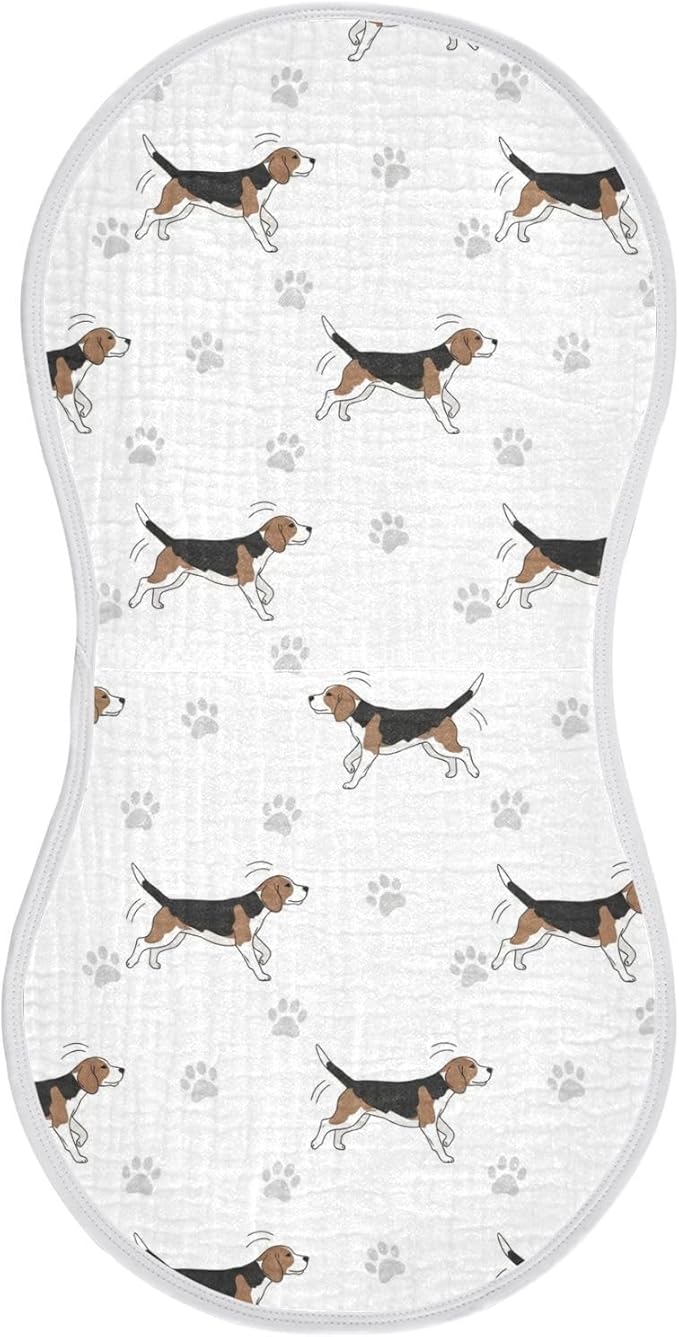 1 Pack Muslin Burp Cloths Beagle Paw Print White Cotton Baby Burp Cloths Extra Absorbent and Soft Thick Burping Cloth for Newborn Boys Girls 22x11 Inch