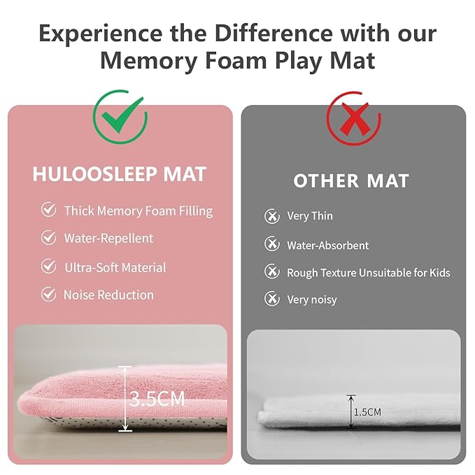 Baby Play Mat for Floor,1.3" Thick Elasti-Foam 50"×50" Playpen Mat for Tummy Time,Water Repellent Soft Coral Velvet for Toddler,Infant,Kids,Non-Slip Backing Safe for Crawling(Pink)