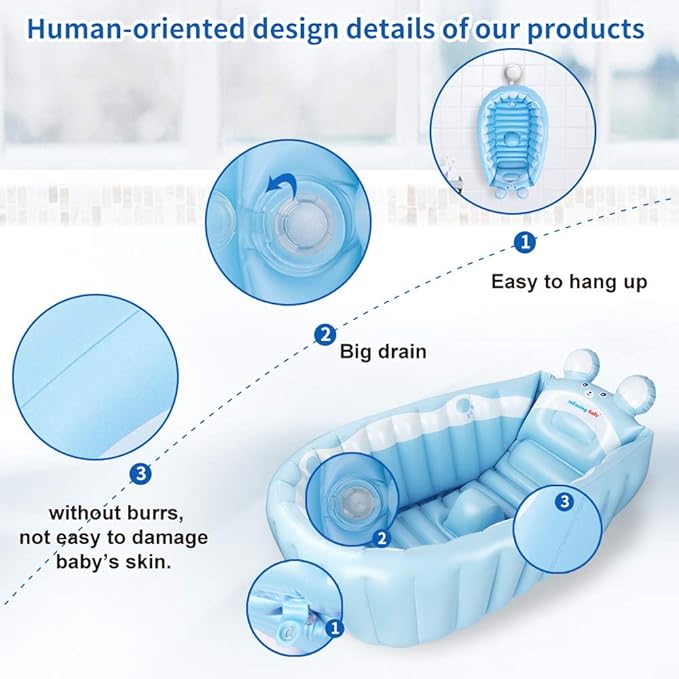 | Inflatable Tub,Newborn Bathtub Seat for Infant,Non-Slip Baby Pool for Sitting up,Foldable Toddler Tub Shower,Portable Travel Bath for Kids 0-6 Year