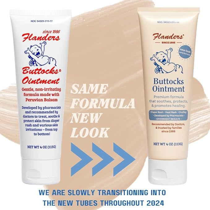 Flanders Buttocks Ointment - Diaper Rash Cream for Treatment & Prevention, Pharmacist Developed, Heat Rash & Chafing in Infants to Adults, Instant Relief (2 Pack of 4oz Tubes)