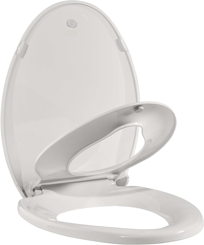 Toilet Seat with Toddler Seat Elongated – Potty Training Toilet Seats Cover for Family Bathroom, Easy Clean PP Child and Adult Toilet Seats Combo, Biscuit