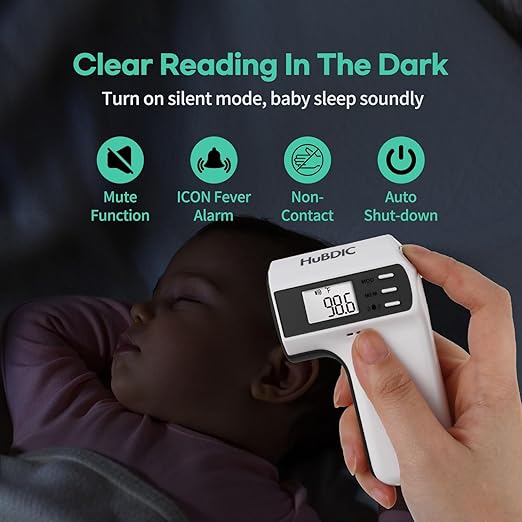 HubiBaby Forehead Thermometer for Adults and Kids, Digital Infrared Thermometer for Baby, Touchless Thermometer with 3 Color Fever Alarm, Fast Reading, Mini Hygrometer Combo (Black)