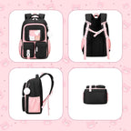 Kids Backpack for Girls School Bags for Middle School Students Book Bag for Elementary Primary Kawaii Ita Backpack, Black and Pink