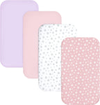 Pack and Play Sheets Girl, 4 Pack Mini Crib Sheets, Stretchy Pack n Play Playard Fitted Sheet, Compatible with Graco Pack n Play, Soft and Breathable Material, Pink