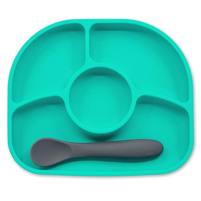 bblüv - Yümi – Food Grade Silicone, BPA-Free, Suction Plate, Microwave & Dishwasher Safe, Anti-Spill Plate & Spoon Set w/Baby Utensils - for Baby & Toddler