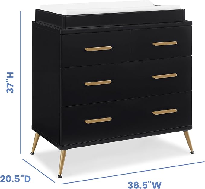 Delta Children Sloane 4 Drawer Dresser with Changing Top and Interlocking Drawers, Black/Bronze