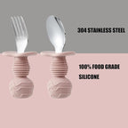 PandaEar 6 Pack Stainless Steel Toddler Spoons and Fork Feeding Set - Anti-Choke First Self Feeding Utensils for Kids Baby Girls Led Weaning Ages 18 Months+ (Pink/Beige)