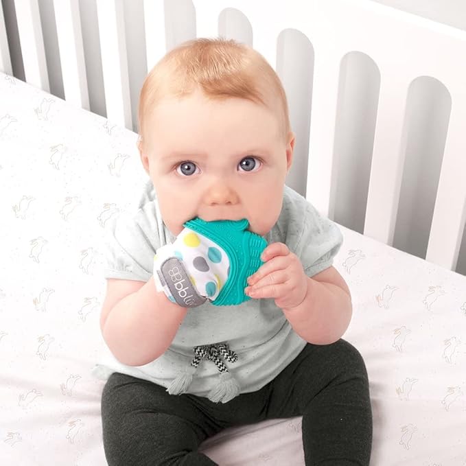 Bblüv - Glüv - Original Silicone Baby Teething Mitten with Opposable Thumb, Self Soothing Teether Toy, Includes a Storage Bag (Aqua)
