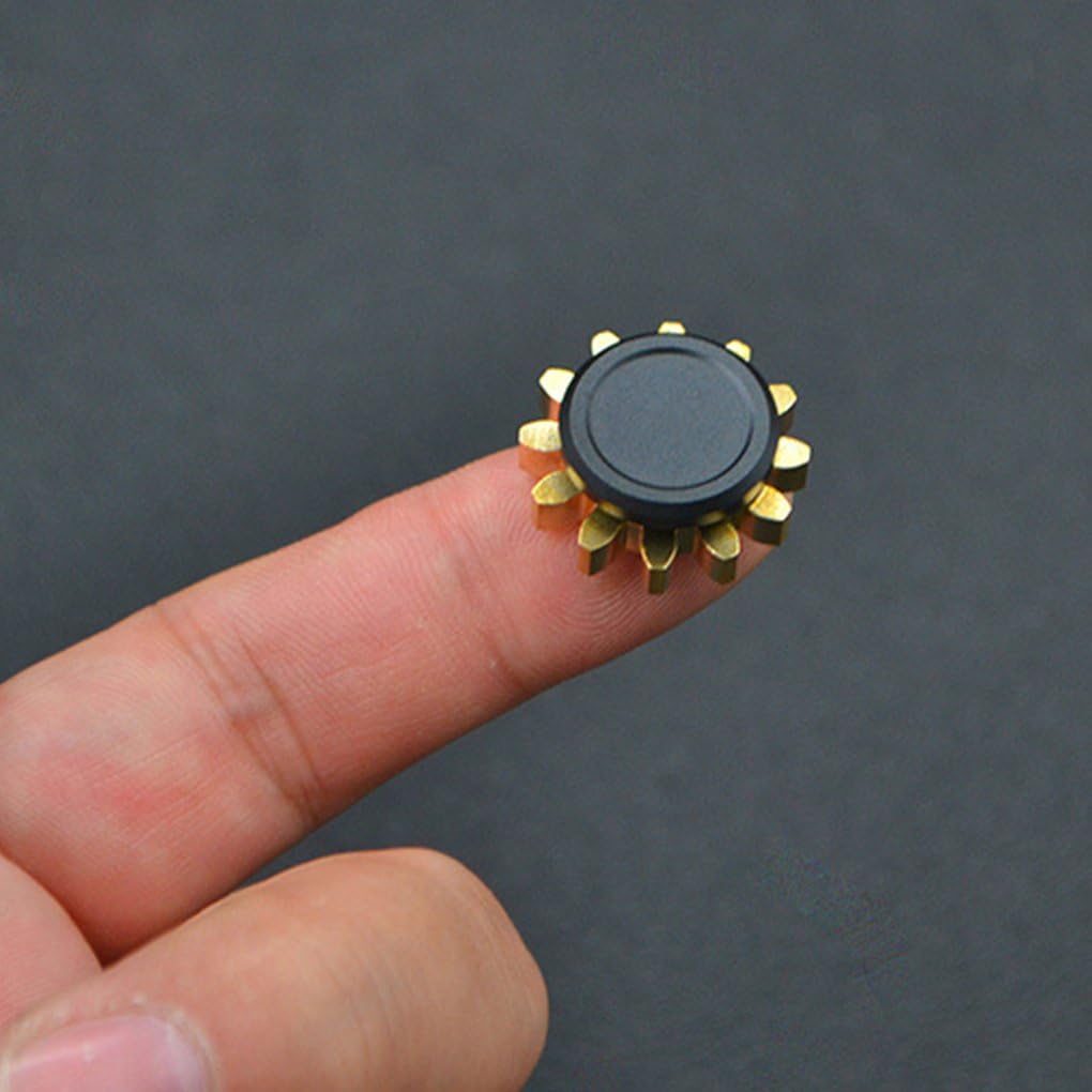 Pure Brass Fidget Spinner Gears Linkage Fidget Gyro Toy Metal DIY Hand Spinner Spins Long Time EDC Focus Meditation Break Bad Habits ADHD with Multiple Premium Bearings (9 Gears Black)