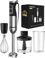 1000W Powerful Immersion Blender Handheld, 2025 New Update Hand Blender with 25-Speed and Heavy-Duty Copper Motor, 4 in 1 Hand Mixer with Chopper, Whisk, Beaker and Wand Silver