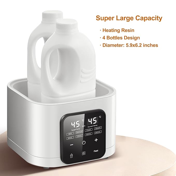 Double Baby Bottle Warmer for Twins: 6-in-1 Fast Breastmilk & Baby Food Heater, 48H Constant Temperature, Water Bath Heating, Universal Fit All Bottles & Jars, Super Large Capacity