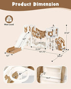 YUFU Toddler Slide Set, 11 in 1 Kids Slide for Toddlers 1-3, Toddler Playset with Climbing Bridge, Golf Set, Basketball Hoop, Indoor Outdoor Playground (Brown)