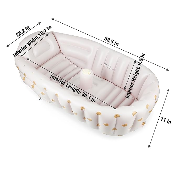 PandaEar 2 Pack Baby Inflatable Bathtub & Baby Seat for 3 Months+, Portable Travel Baby Infant Bath Tub and Infant Chair Toddler Floor Seats with Built in Air Pump for Newborn