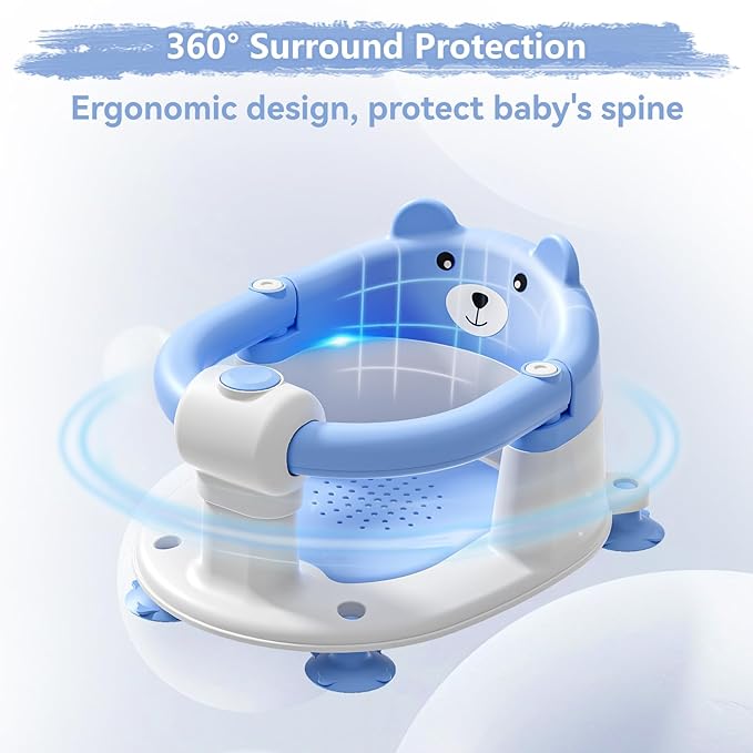 Baby Bath Seat for Babies 6 Months & Up, Toddler Bath Seats for Babies Sitting Up, Non-Slip Infant Bath Tub Chair with 4 Suction Cups & Soft Cushion for Shower, Compact Toddler Bathtub Seat, Blue