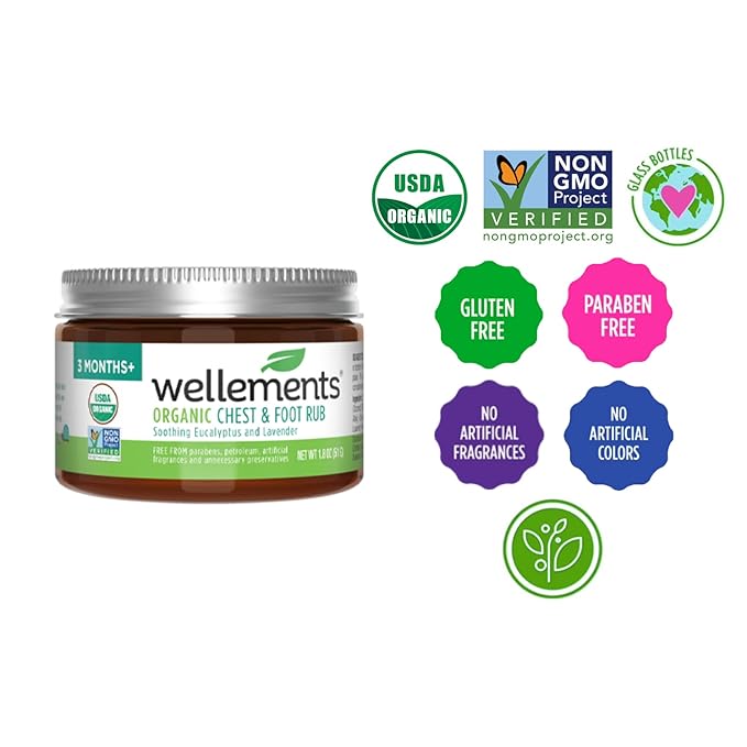 Wellements Organic Baby Chest & Foot Rub for 3 Months+ (1.8 Fl Oz) | Soothes & Comforts | Baby congestion relief* with Eucalyptus and Lavender | Free From Petroleum, Menthol and Artificial Fragrance