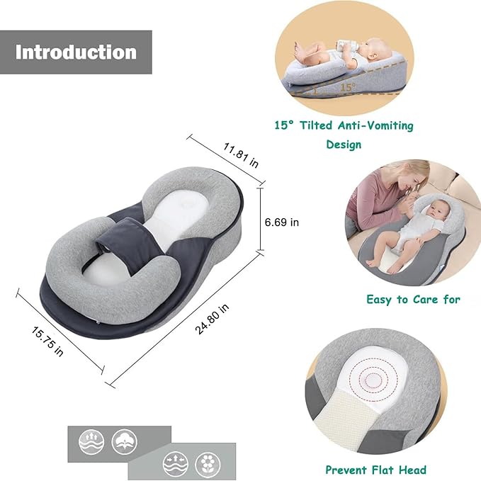 Baby Nursing Pillow,Feeding Support Pillow,Reflux Breastfeeding Nursing Pillow to Reduce Spit-Up, Bottle Feeding, Removable Baby Feeding Pillow