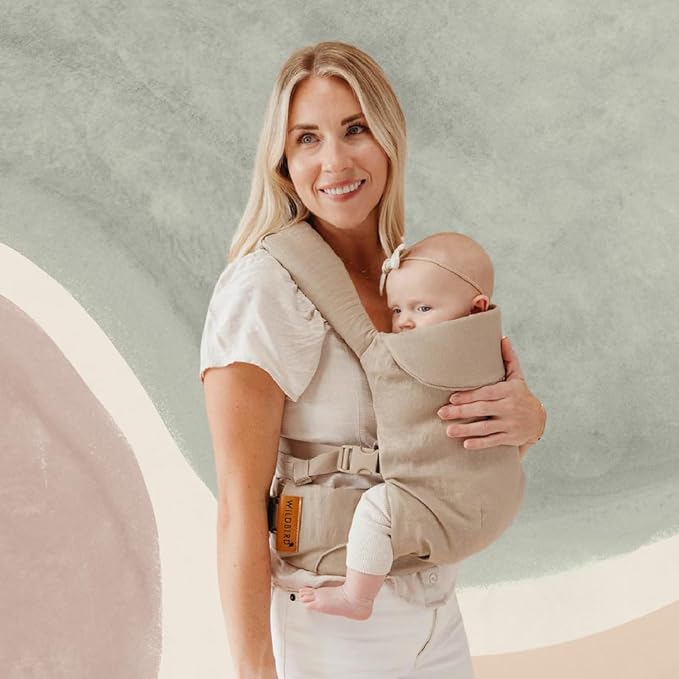 WildBird - Aerial Carrier - 7 to 45 lbs - for Moms, Dads & Caregivers - 100% Natural European Linen Fibers - Versatile & Adjustable - Small Size - Desert Lark Fabric