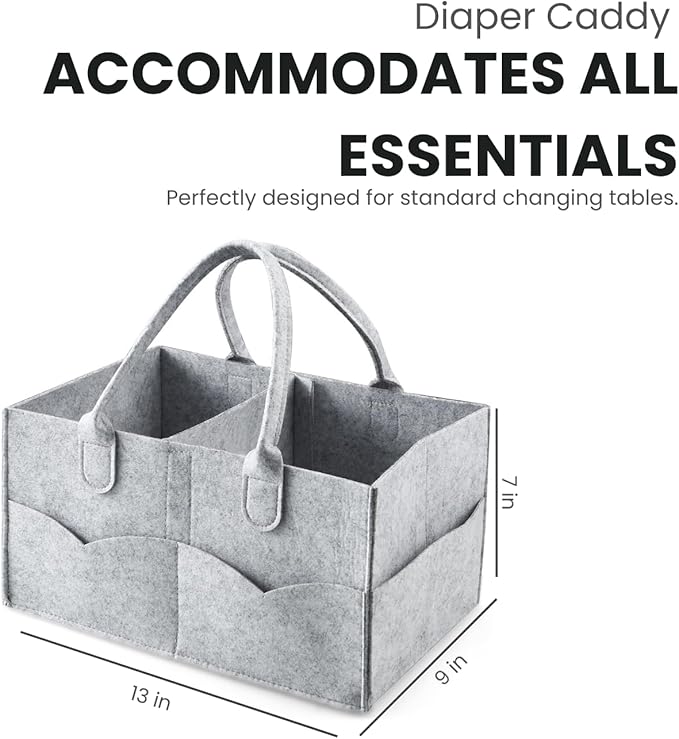 PandaEar 2 Pack Baby Diaper Caddy Organizer, Portable Diaper Holder Nursery Storage Basket for Wipes & baby stuff, Collapsible Baby Organizers with Divided Design (Grey/Brown)