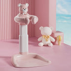 Adjustable Baby Shower Stand with Anti-Slip Base, Huggable Bear Bath Support, Portable Baby Shower Stand, Bath Shower Standing Support Baby Bath Stand for Infants Babys Pink Bear