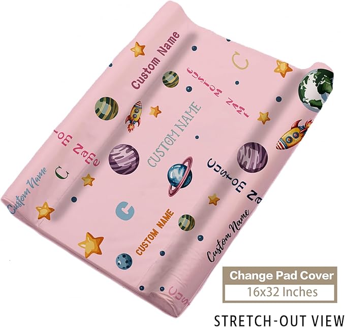Personalized Baby Crib Bedding Set – Pink Space Theme Nursery Bedding Sets 3 Piece with Custom Name Blanket, Fitted Crib Sheet & Changing Pad Cover – Ideal Newborn Gift for Girls