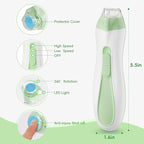 Baby Nail Trimmer Electric, 15 in 1 Baby Nail Clippers for Gentle Nail Care, Rechargeable Baby Nail File Electric with Light &15 Grinding Pads for Infant Toddler, Green