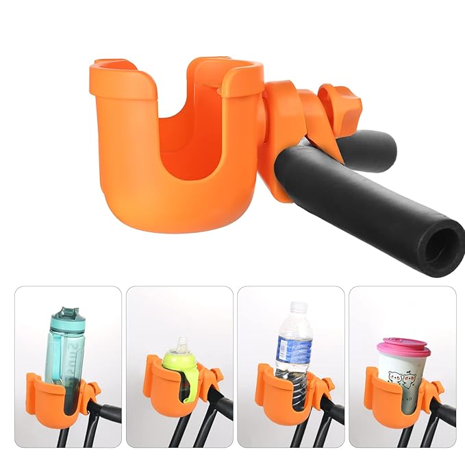 Suranew Adjustable Stroller Cup Holder with Phone Holder for Baby Stroller for Family Members (Orange)