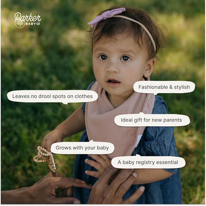 Parker Baby Muslin Bandana Drool Bibs | 100% Soft Muslin Cotton, Absorbent & Adjustable | Stylish Teething & Drooling Bibs