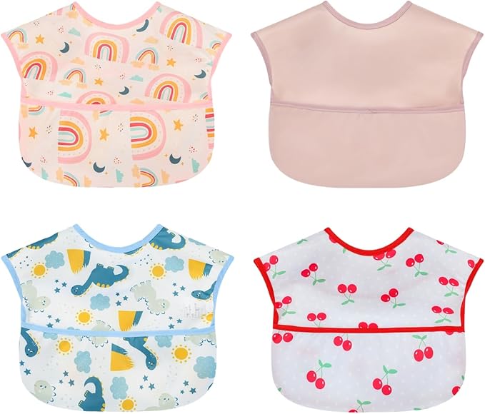 Baby bibs Waterproof Toddler bib - Feeding bib with Pocket for Infant Boy Girl Washable 6-36M