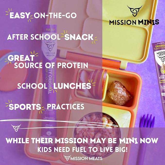 Mission Meats Kids Turkey Sticks – 100% Free Range, Healthy Snacks for Kids, Gluten & Nut Free, 0.5oz, 24 Count (Pack of 1)