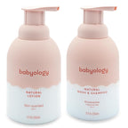 Babyology - 100% Edible Ingredients - All Natural Baby Wash and Shampoo Rose + Organic Baby Lotion SET - 12 FL OZ Good for Sensitive Skin or Eczema - Non Toxic - Fragrance Free (Set of 2)