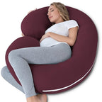 INSEN Pregnancy Pillow, Maternity Body Pillow with Velvet Cover, C Shaped for Side Sleeping (Cooling Tencel-Red Plum)
