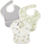 Mess Proof Baby Bib 3 Pack, Waterproof Led Weaning Baby Feeding Bibs with Food Catcher, Travel Feeding Bibs