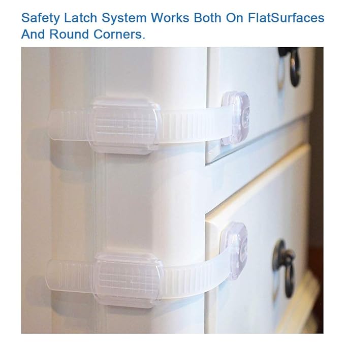 Baby Safety Locks - Maveek 8 Pack Child Proofing Lock For Drawers Doors Cupboard Dresser Door Closet Toilet Seat Oven Refrigerator, Adjustable Transparent Latches, 9 Pcs Extra Adhesive Pads