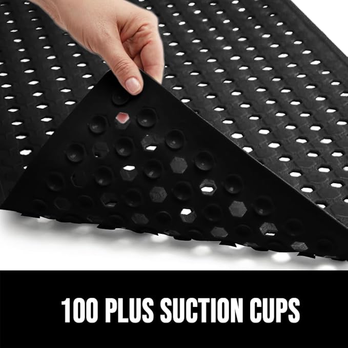 GORILLA GRIP Patented Square Shower Stall Mat, Small Bathtub Floor Mats for Stand Up Showers, Suction Cups and Drainage Holes, Machine Wash, Soft on Feet, Bathroom Accessories 21x21 Inch, Black Opaque