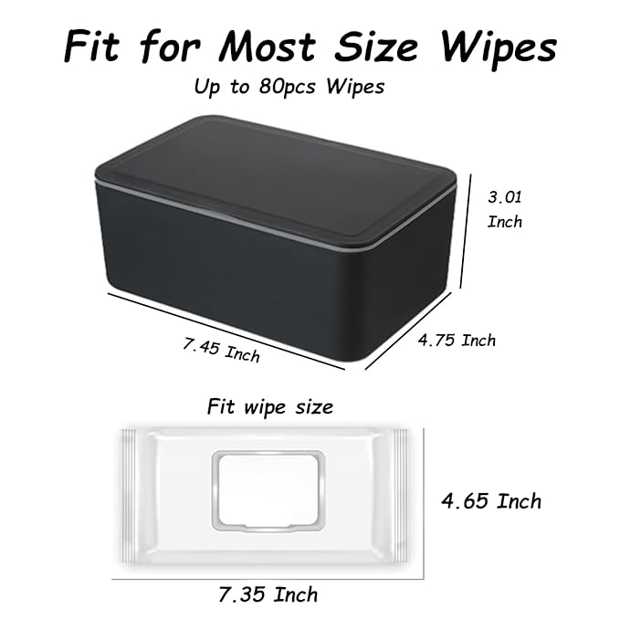 Seposeve 2 Pack Wipes Dispenser, Wipe Holder for Baby & Adult, Refillable Wipe Container, Keeps Wipes Fresh, Far from Dirty Wipes, Easy to Open/Close Wipes Pouch Case. (2 Black)