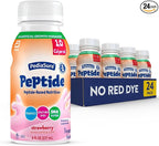 PediaSure Peptide 1.0 Cal, Peptide-Based Formula, Sole-Source Nutrition Drink for Tube Feeding or Oral Nutrition, Strawberry, 8-fl-oz Bottle, Pack of 24