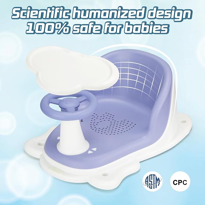Baby Bath Seat with Tray for Babies 6 Months & Up, Baby Bathtub Seat with Ultra Strong Suction Cups, Infant Bathtub Support Chair Soft Cushion & Ergonomic Backrest, Ideal Gift for Infants (Blue)