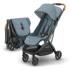 UPPAbaby Minu V3 Travel Stroller | Lightweight + Compact Design | One-Hand Fold + Unfold | from Birth + Overhead Compatible | Dillan (Stone Blue/Carbon Frame/Sand Leather)